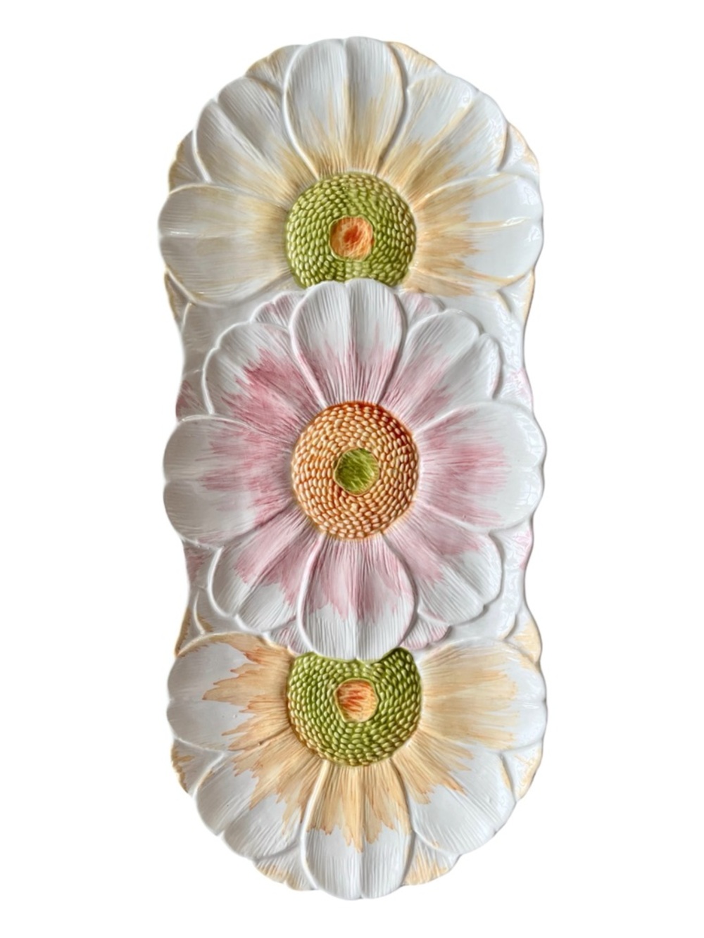 Vintage Faiancas Neto & Gomes Made in Portugal Majolica Ceramic Daisy Platter